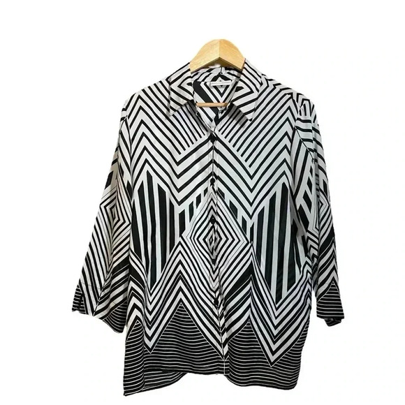 VGT Alfred Dunner 80s Women's Blouse Button Down Psychadelic Geometric Print 16 - Picture 1 of 15